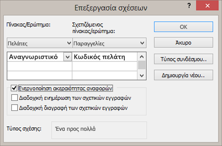 Επεξεργασία υπάρχουσας σχέσης μεταξύ πινάκων