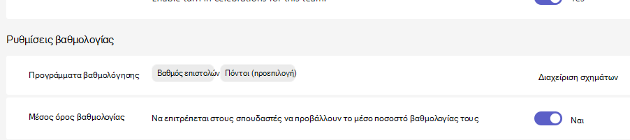 Ρυθμίσεις βαθμολογίας