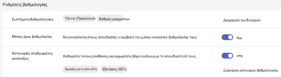 Ρυθμίσεις βαθμολογίας