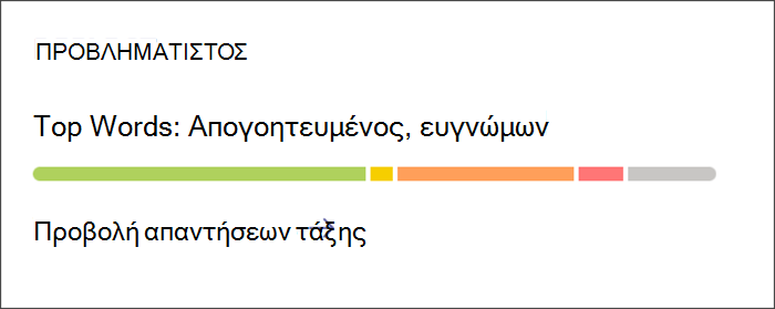 Στιγμιότυπο οθόνης που εμφανίζει το σημείο εισόδου για την προβολή λεπτομερών πληροφοριών σχετικά με τους ελέγχους Reflect. Η κάρτα έχει μια πολύχρωμη γραμμή που υποδεικνύει τις αναλογίες των διαφορετικών συναισθημάτων που μοιράζονται οι μαθητές. Επιλέξτε την κάρτα για να λάβετε πιο αναλυτικές πληροφορίες.