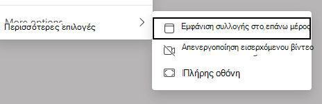 Στιγμιότυπο οθόνης των επιλογών προβολής.