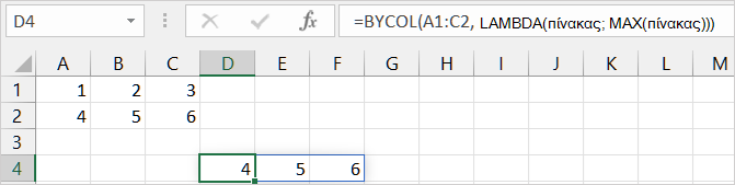 Πρώτο παράδειγμα συνάρτησης BYCOL
