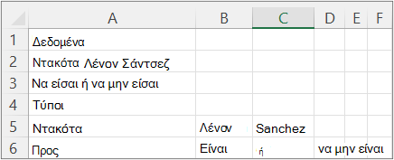 Διαιρεί ένα όνομα και μια πρόταση με έναν οριοθέτη διαστήματος
