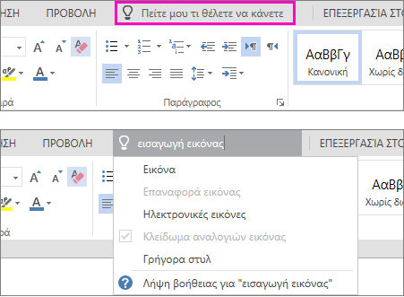 Εμφανίζει το πλαίσιο αναζήτησης 