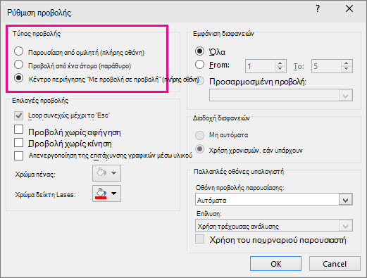 Εμφανίζει το παράθυρο διαλόγου του PowerPoint που εκτελείται αυτόματα