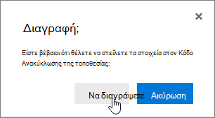 Πλαίσιο επιβεβαίωσης διαγραφής στοιχείου με επισημασμένη τη επιλογή 