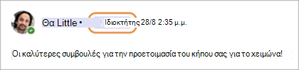 Στιγμιότυπο οθόνης που εμφανίζει σήματα κατόχου κοινότητας στο Teams (δωρεάν).