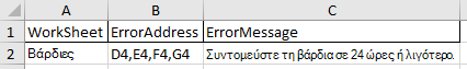 Μήνυμα σφάλματος στο φύλλο σφαλμάτων