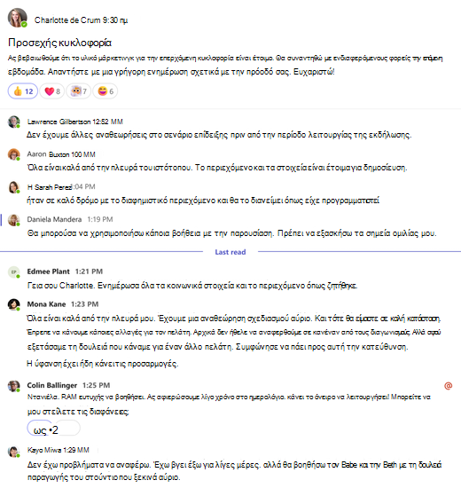 Η πλήρης προβολή μιας συνομιλίας καναλιού