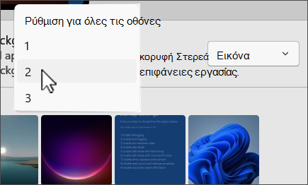 Στιγμιότυπο οθόνης που εμφανίζει εξατομικευμένες επιλογές πολλαπλών οθονών