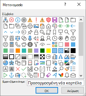Μετονομασία καρτέλας, ομάδας ή εντολής και προσθήκη εικονιδίου