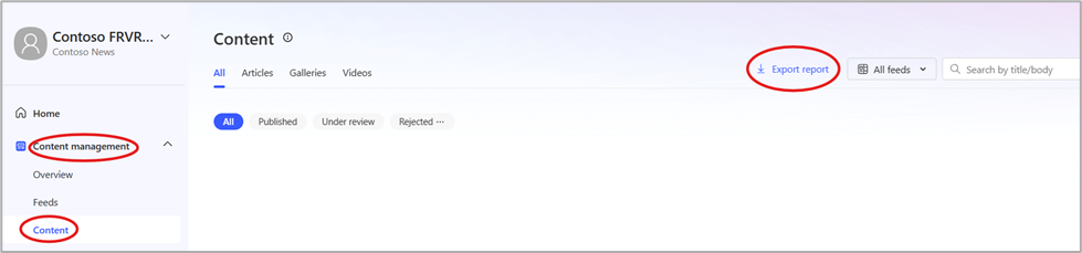 View of content report download screen