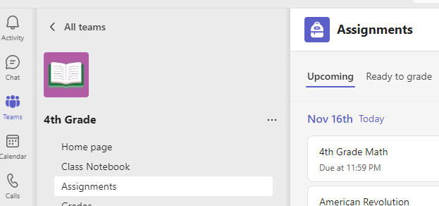 Screenshot that shows assignments