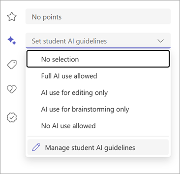 Screenshot of options for setting student AI guidelines.