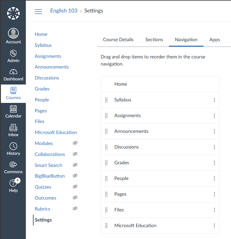 Enable Microsoft Education in Canvas course navigation links