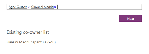 Type in names of co-owners to add to Staff Notebook.