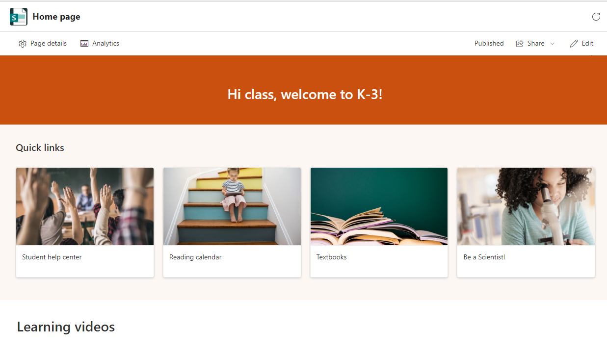 Screenshot of home page