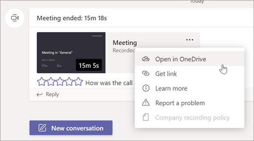 Teams meeting recording options
