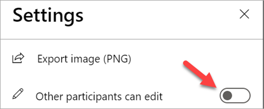 Screenshot that shows the Settings panel with “Other participants can edit” toggle turned off.