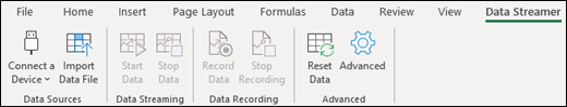 Data Streamer add-in on Excel ribbon menu