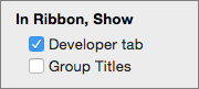 Excel for Mac Developer tab Preference