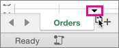 When you drag a sheet, a small black arrow indicates where the sheet will be moved to