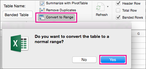 On the Table tab, select Convert to Range