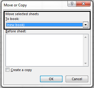 The Move or Copy dialog box
