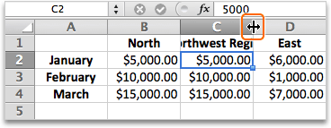 Move pointer between column heading C and D, then double-click