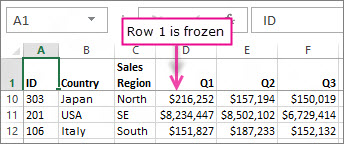 Row 1 frozen