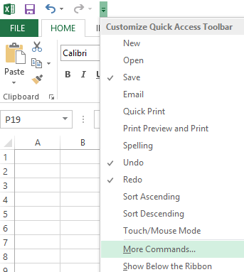 Use the Customize Quick Access Toolbar drop-down to get to commands that arent already on the ribbon.