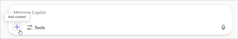 Image Message Copilot chat box showing the Add content option.