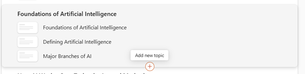 Select Add new topic to add it between two sections