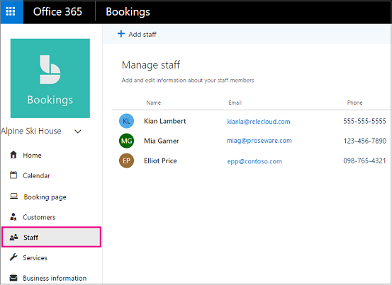 Staff page with Staff highlighted in the left nav