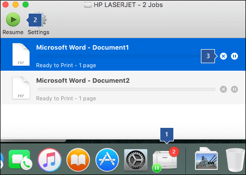 The print queue shows you the current status of the printer and any waiting print jobs