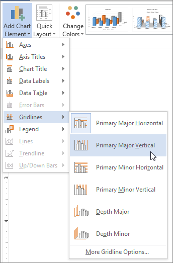 Selecting a gridline option on the Gridlines menu