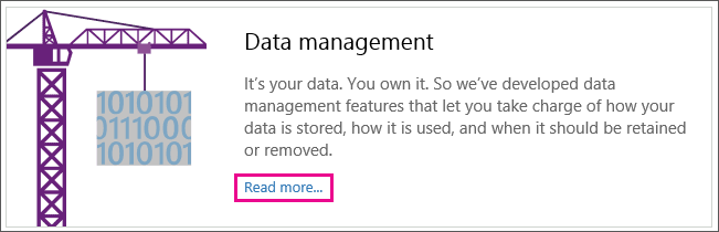 Shows the Data management section of the page with the Read more link highlighted.