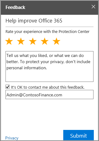Shows the Protection Center feedback pane.