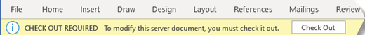 The yellow bar has a button to make it easy to check out the file for editing.