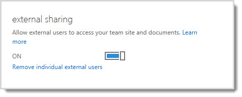 Image showing the on/off control for allowing external users access to your team site and documents.