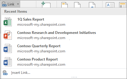 The Link Gallery lets you choose from recent Office files youve worked on to insert a link into the current document.