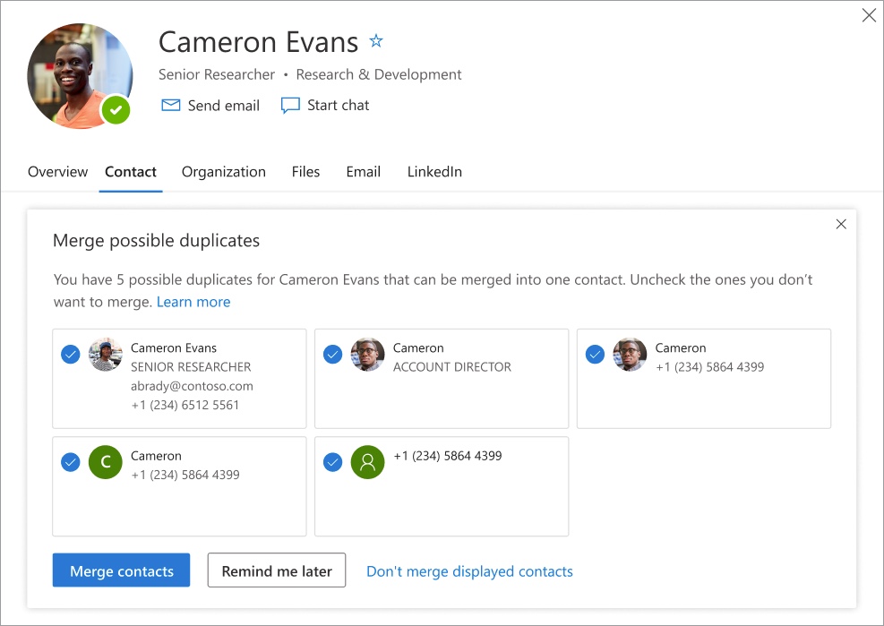 Merge suggested contacts in Clean and Organize