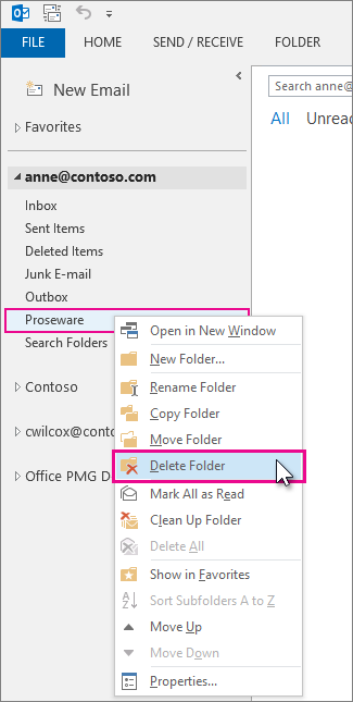 deleting a folder from the folder pane