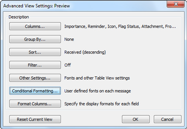 Advanced View Settings dialog box