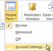 People Pane Account Settings command on the ribbon