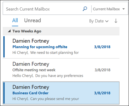 By default, the sender is shown above the subject.