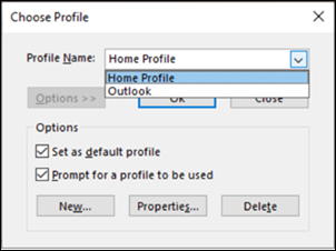 Outlook pick profile name
