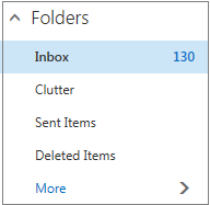 Screenshot that shows the default mail folders under Favorites.