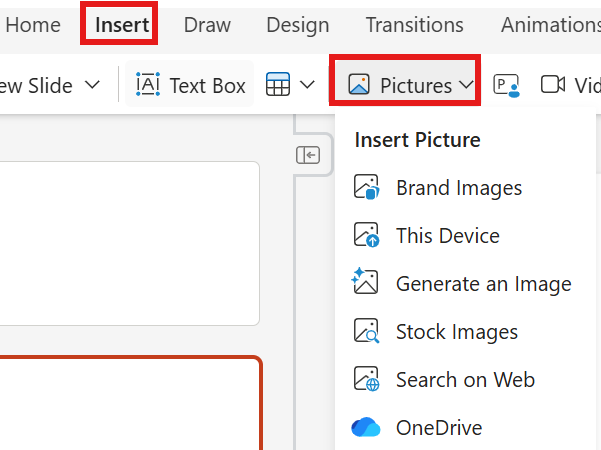 Screenshot showing how to insert a picture