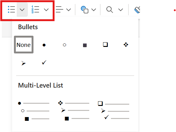 Screenshot of the bullet styles